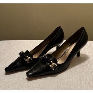 Audrey Brooke Classic Black Leather Kitten Heel Size 6.5